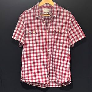 LUCKY Brand 100% Cotton Grey & Red Plaid Mens Shirt L
